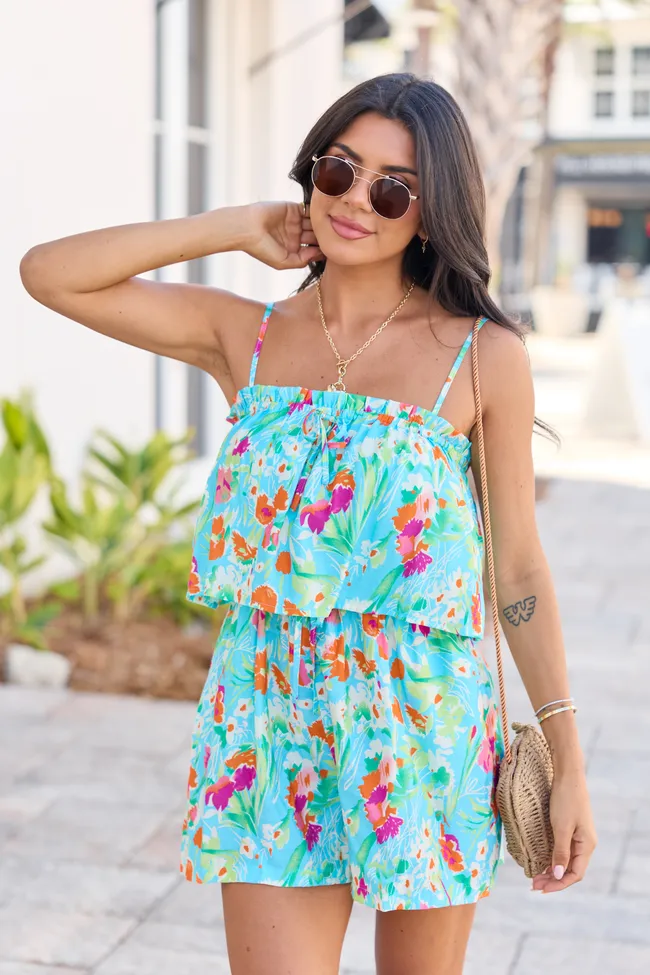 Summer Fling Turquoise Floral Printed Romper SALE sold by Pink Lily product image thumbnail 3
