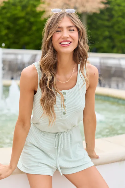 Lucy Sage Striped Romper made by Pink Lily
