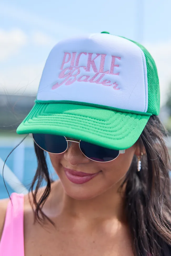 Pickleballer White/Kelly Embroidered Trucker Hat sold by Pink Lily