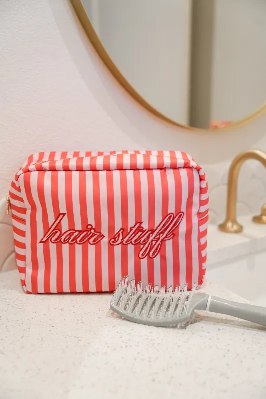 Hair Stuff - Pink & Red Stripes XL Bag made by Pink Lily