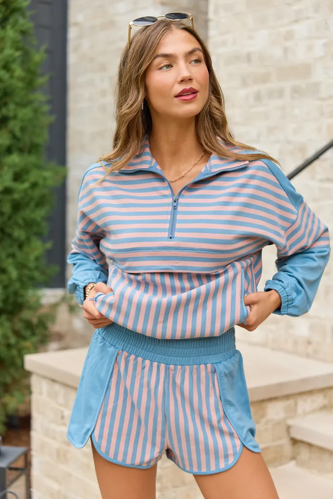 Mallory Blue And Mauve Striped Shorts sold by Pink Lily product image thumbnail 2