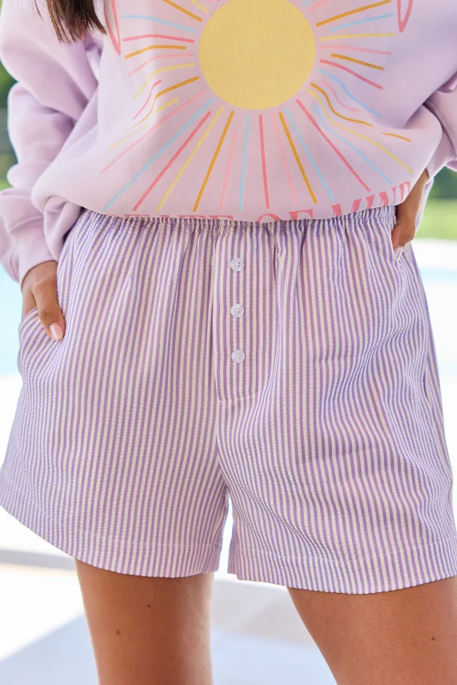Living My Truth Purple Striped Boxer Shorts sold by Pink Lily