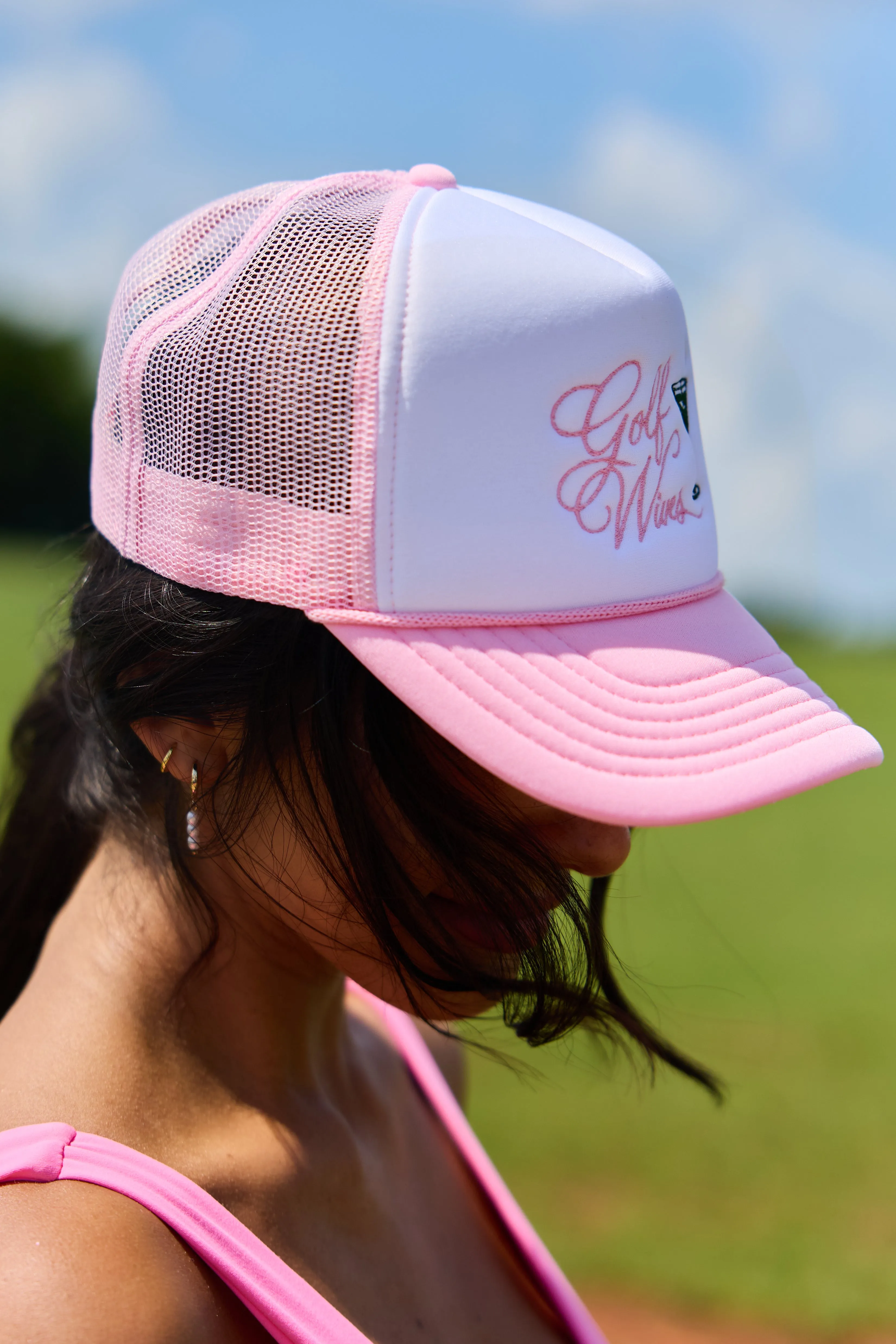 Golf Wives White/Pink Embroidered Trucker Hat sold by Pink Lily product image thumbnail 3