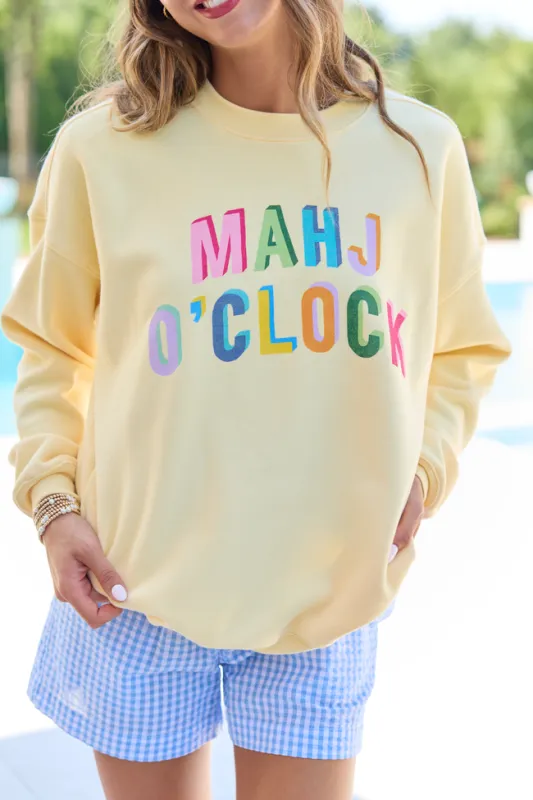 Mahj O'Clock Yellow Graphic Sweatshirt made by Pink Lily
