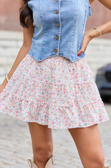 Through The Garden Ditsy Pink Floral Skort sold by Pink Lily