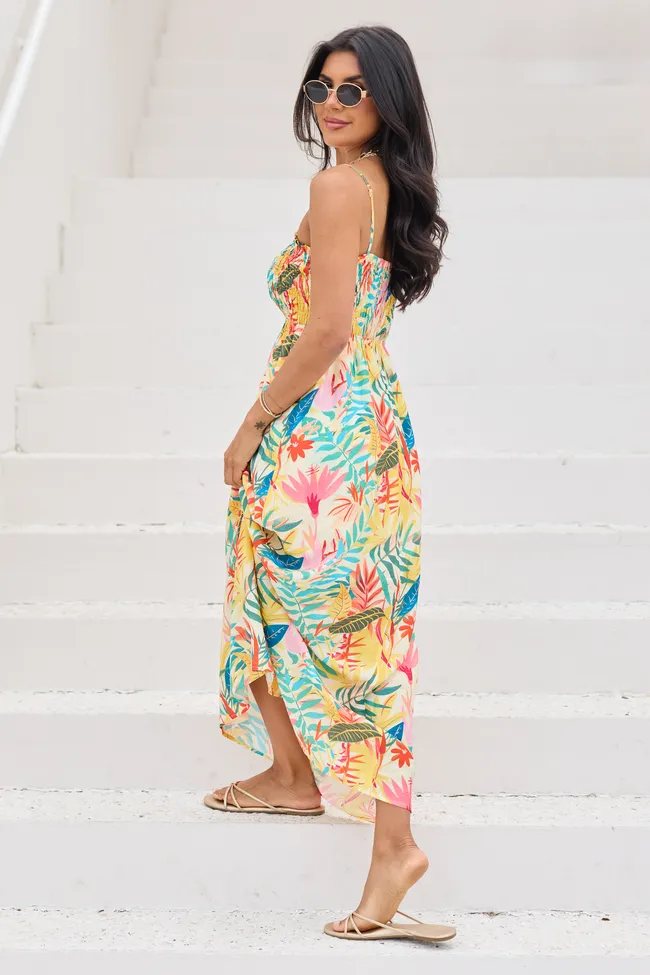 Aria Multi Palm Print Maxi Dress sold by Pink Lily