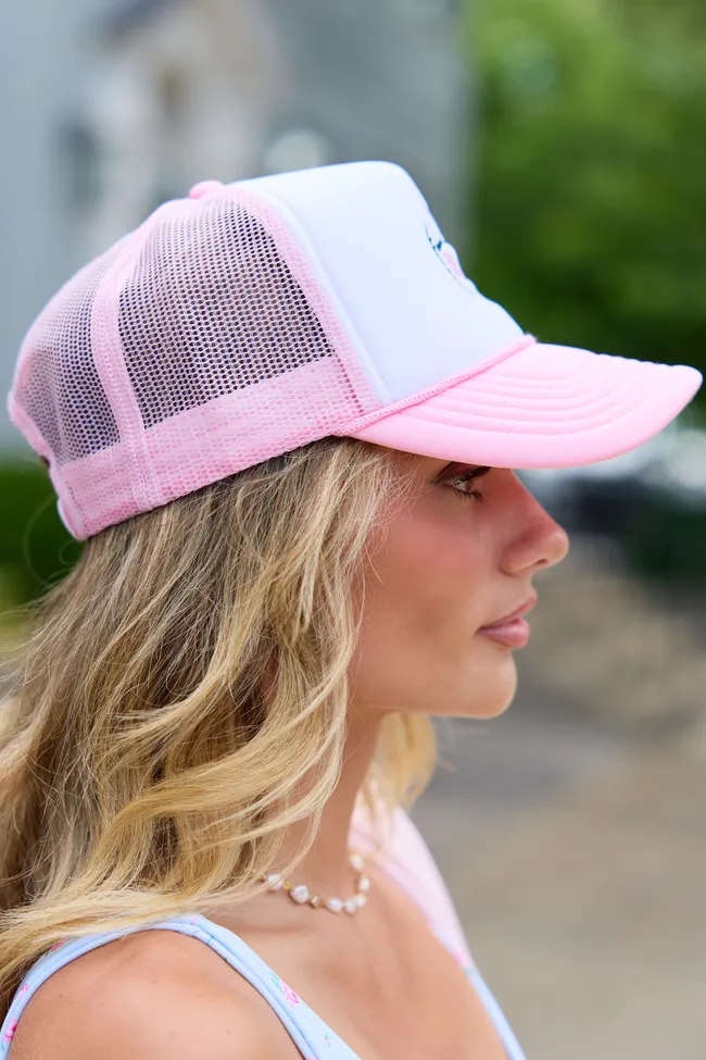 Tennis Racquet White/Pink Embroidered Trucker Hat sold by Pink Lily product image thumbnail 3