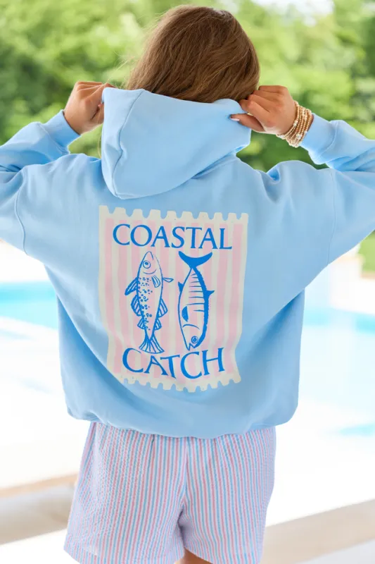 Coastal Catch Light Blue Graphic Hoodie made by Pink Lily