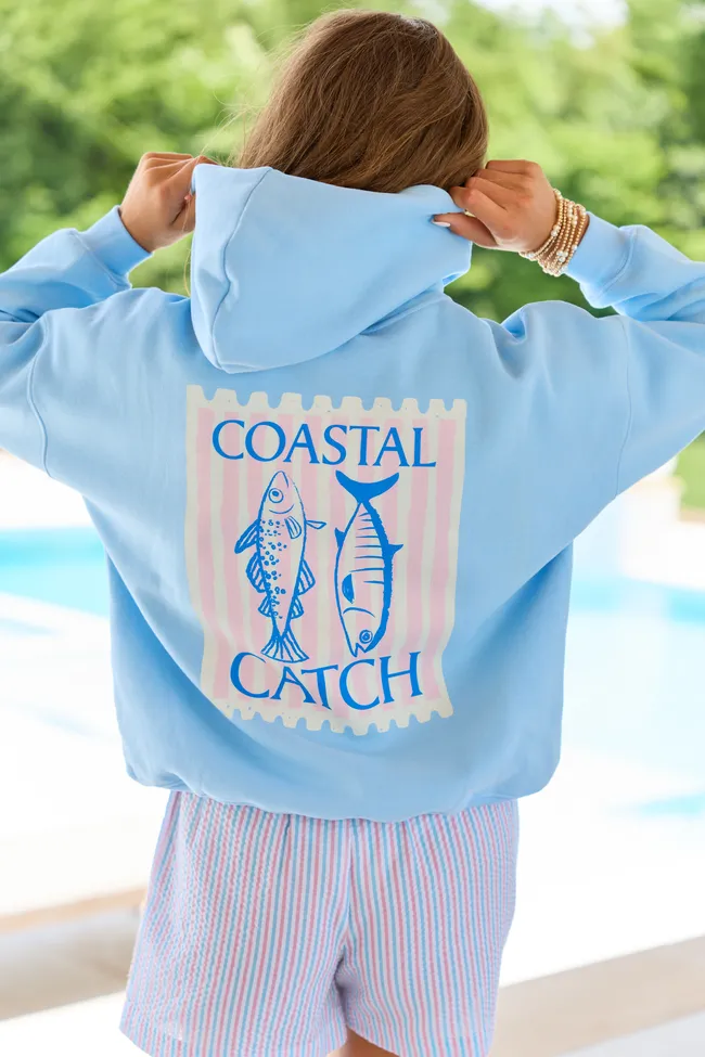 Coastal Catch Light Blue Graphic Hoodie sold by Pink Lily