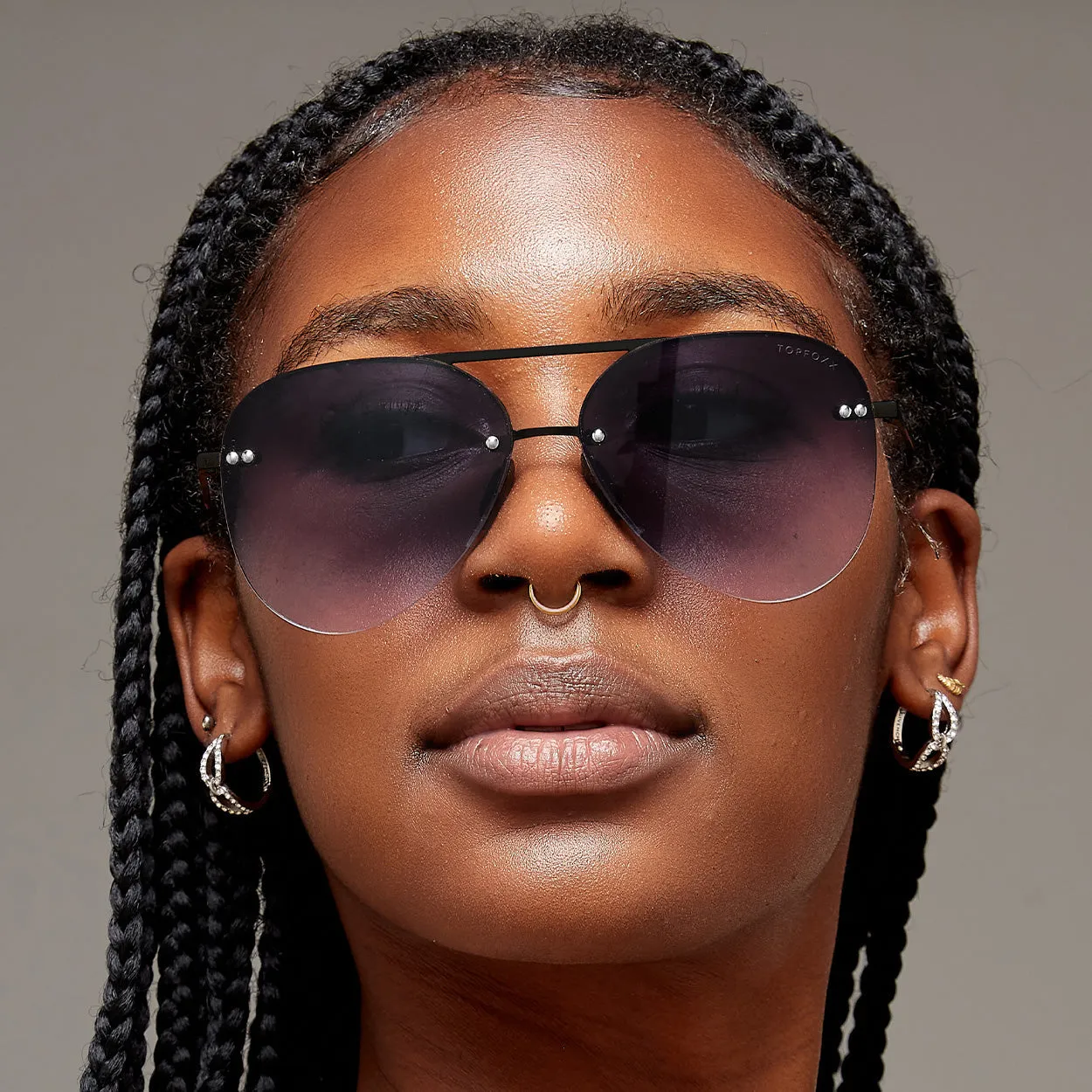 TopFoxx Smaller Megan 2 Faded Black - Tangle Free Aviator Sunglasses sold by Pink Lily product image thumbnail 2