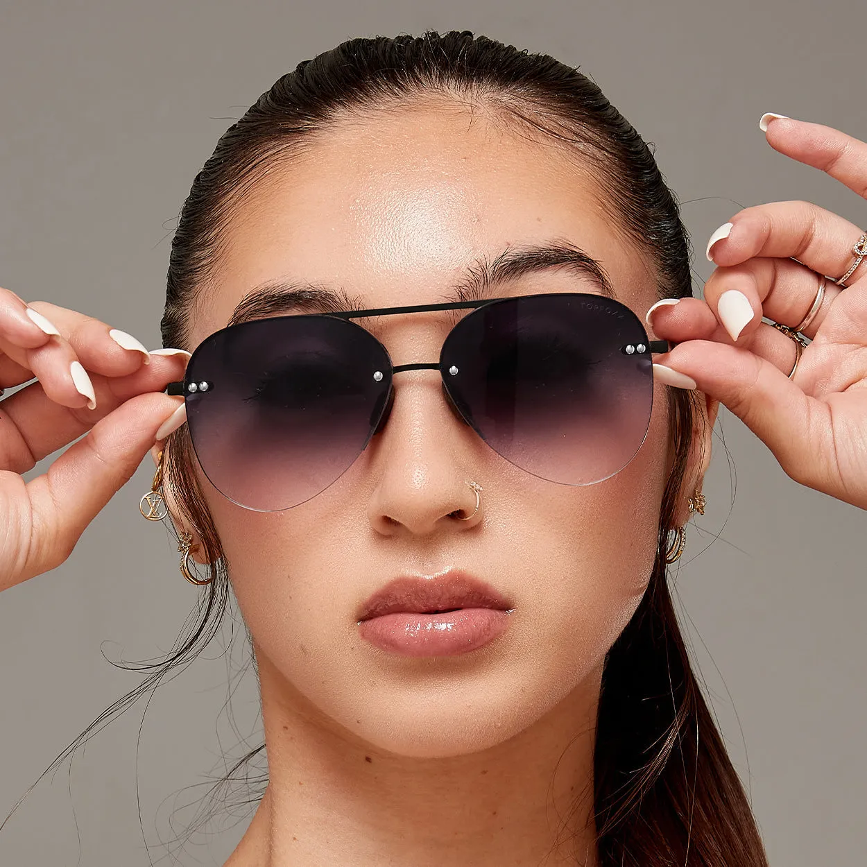 TopFoxx Smaller Megan 2 Faded Black - Tangle Free Aviator Sunglasses sold by Pink Lily