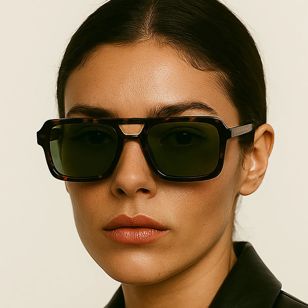 TopFoxx Atlas - Green Tortoise Squared Sunglasses sold by Pink Lily