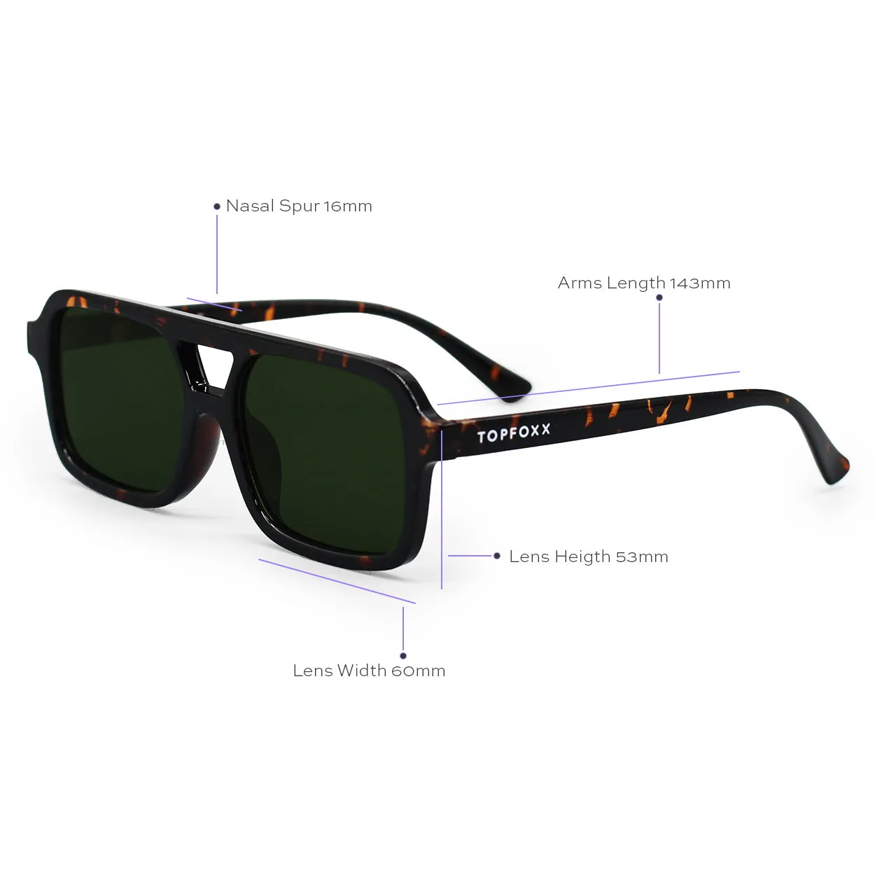 TopFoxx Atlas - Green Tortoise Squared Sunglasses sold by Pink Lily product image thumbnail 3