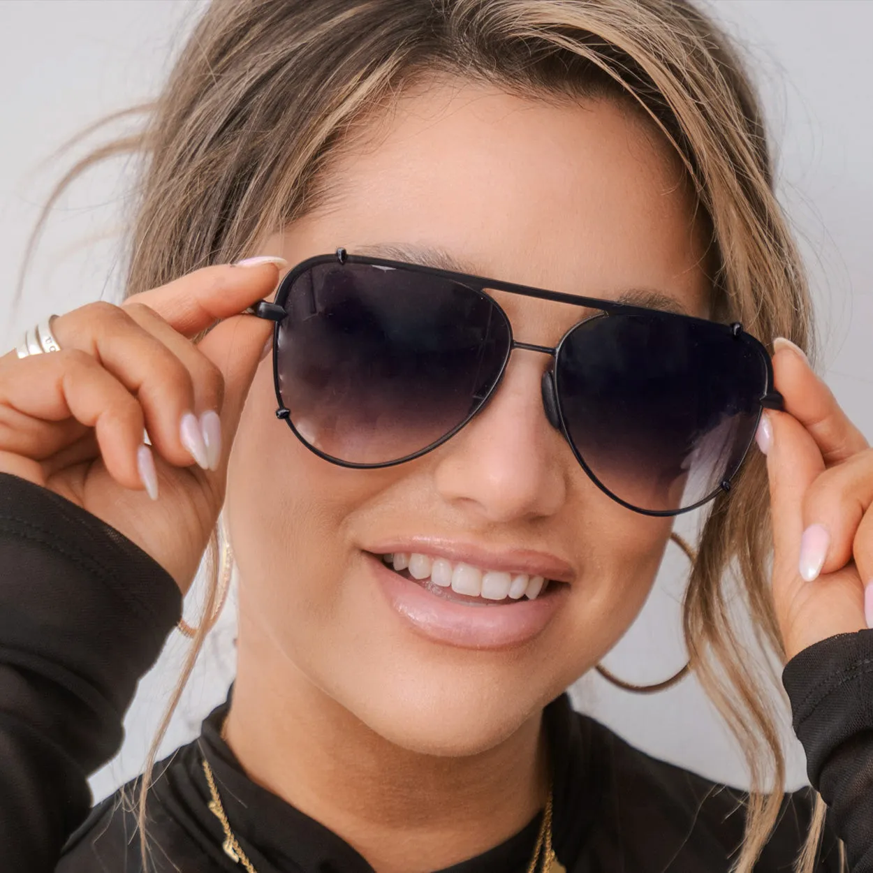 TopFoxx Cristina - Tangle Free - Faded Black Aviator Sunglasses sold by Pink Lily