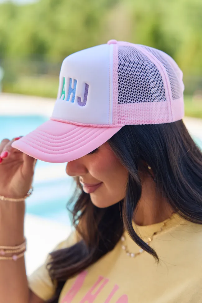 Mahj Block White/Pink Embroidered Trucker Hat (Copy) sold by Pink Lily product image thumbnail 3