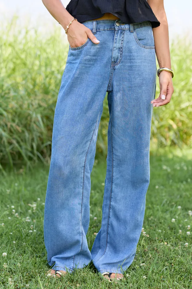 Fallon Chambray Wide Leg Jean sold by Pink Lily