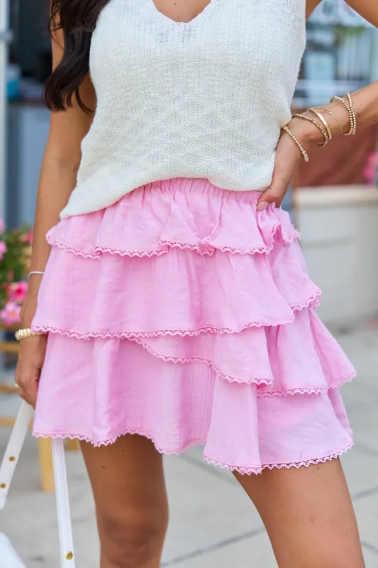 Soft Waves Tiered Pink Mini Skort made by Very J