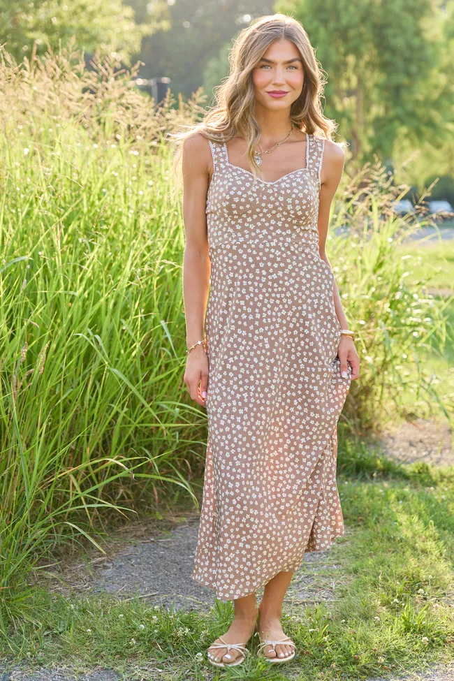 Fields of Gold Brown Floral Midi Dress sold by Pink Lily product image thumbnail 2