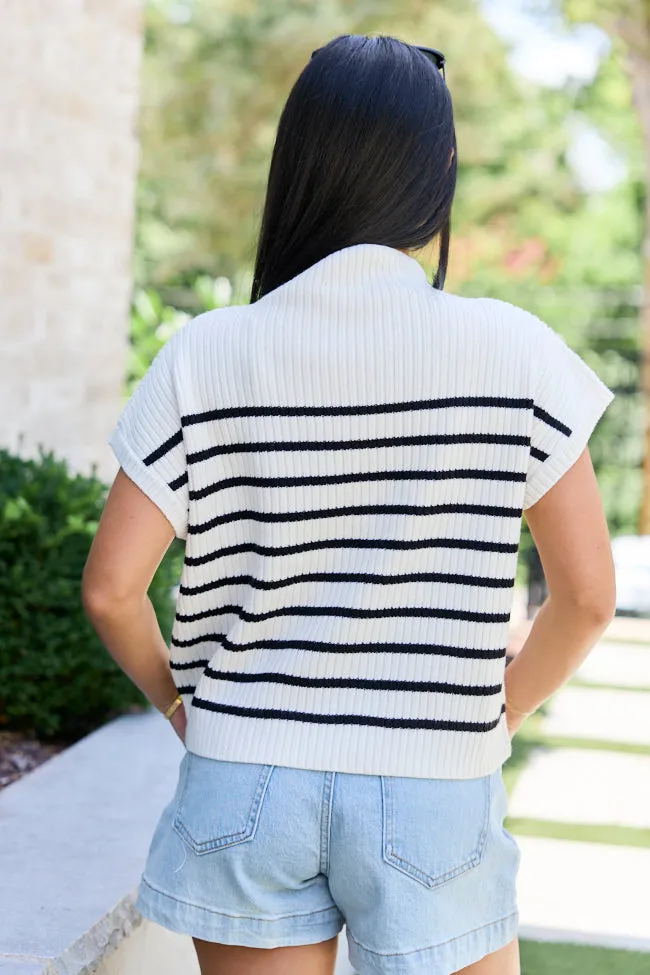 Made to Shine White And Black Striped Mock Neck Short Sleeve Sweater sold by Pink Lily product image thumbnail 5