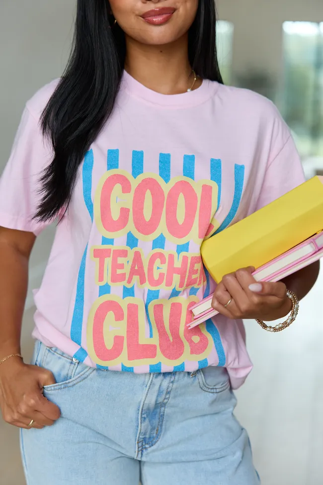 Cool Teacher Club Striped Light Pink Graphic Tee sold by Pink Lily product image thumbnail 4