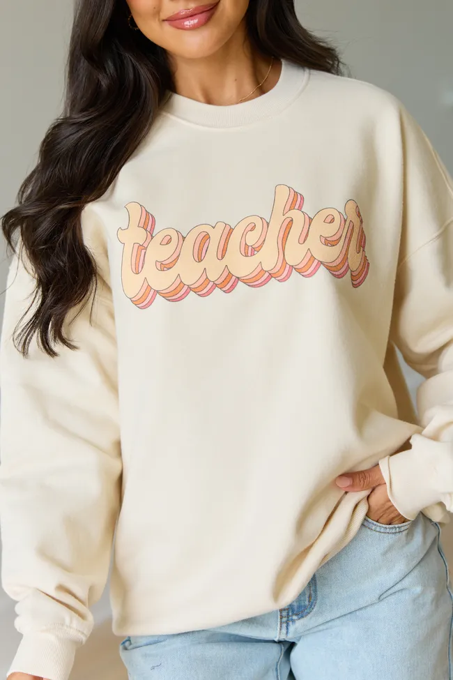Teacher Retro Cream Graphic Sweatshirt sold by Pink Lily product image thumbnail 4