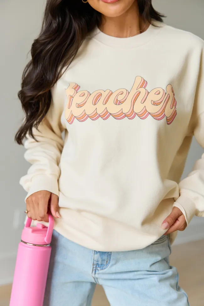 Teacher Retro Cream Graphic Sweatshirt sold by Pink Lily product image thumbnail 3