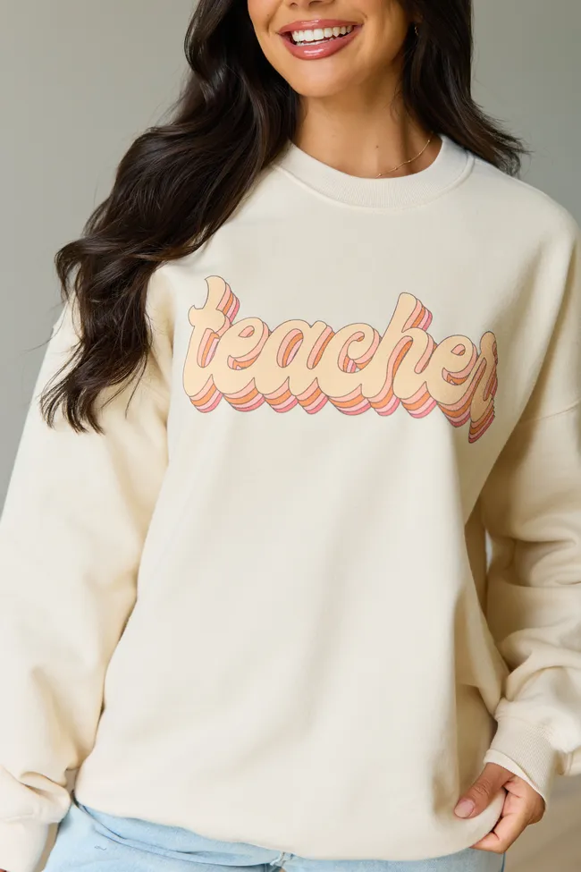 Teacher Retro Cream Graphic Sweatshirt sold by Pink Lily product image thumbnail 5