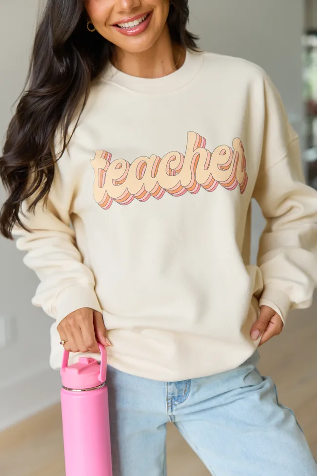 Teacher Retro Cream Graphic Sweatshirt sold by Pink Lily