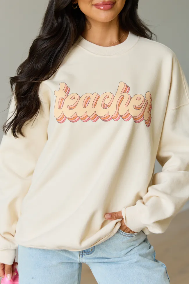 Teacher Retro Cream Graphic Sweatshirt sold by Pink Lily product image thumbnail 2
