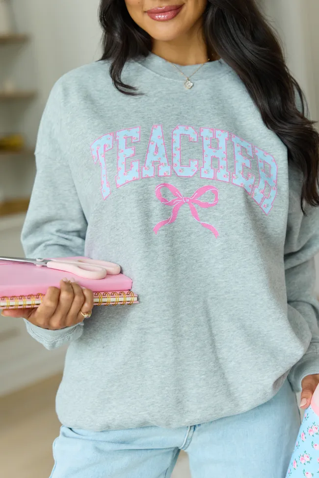 Teacher Block Florals Light Grey Graphic Sweatshirt sold by Pink Lily product image thumbnail 3