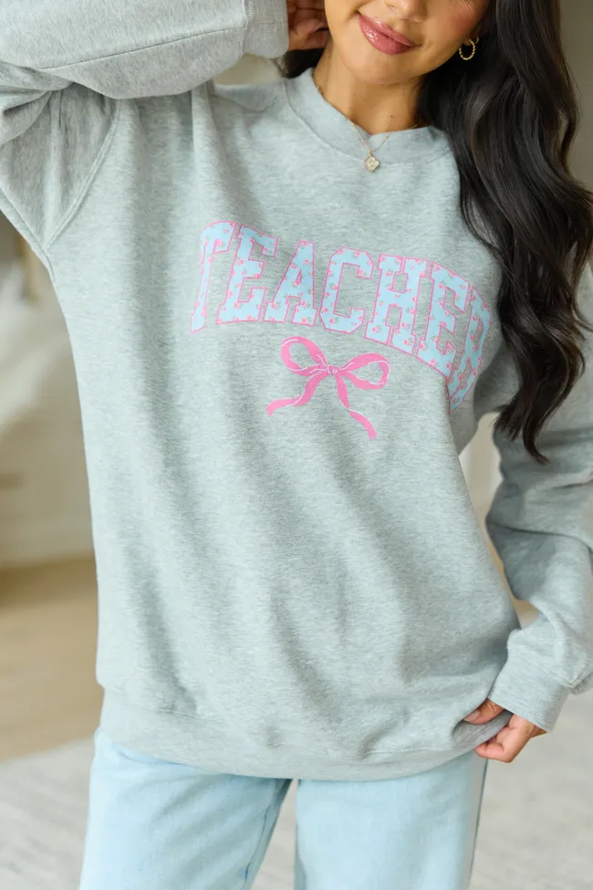 Teacher Block Florals Light Grey Graphic Sweatshirt sold by Pink Lily product image thumbnail 5