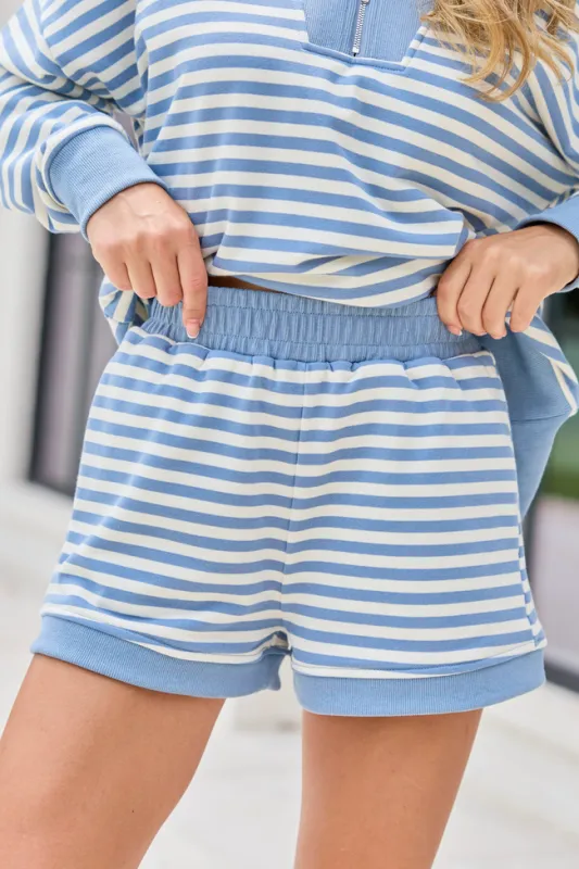 Keep It Easy Blue And White Striped Shorts made by Pink Lily