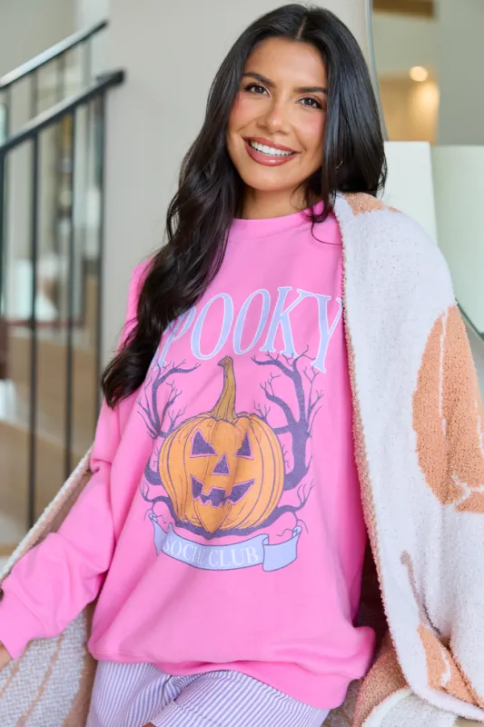 Spooky Social Club Pink Graphic Sweatshirt made by Pink Lily