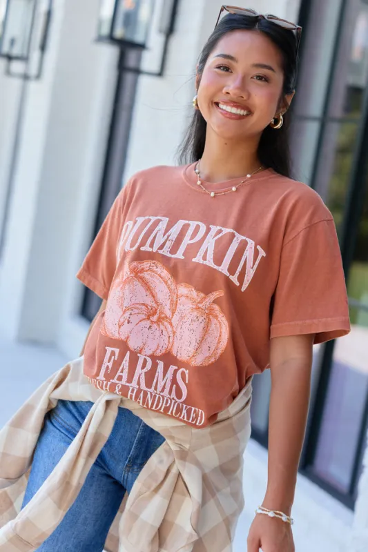 Pumpkin Farms Rust Graphic Tee made by Pink Lily