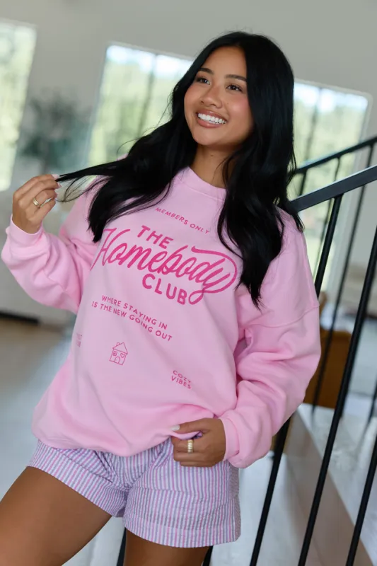 The Homebody Club Light Pink Graphic Sweatshirt made by Pink Lily