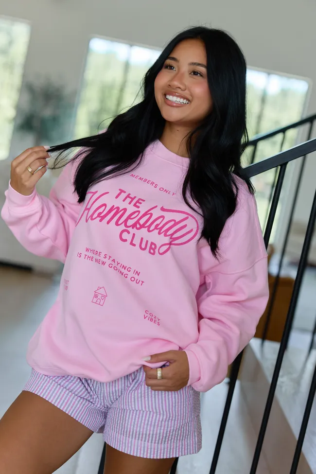 The Homebody Club Light Pink Graphic Sweatshirt sold by Pink Lily
