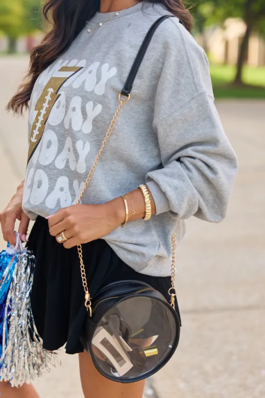 Front Row Clear Round Black Crossbody Bag made by Pink Lily