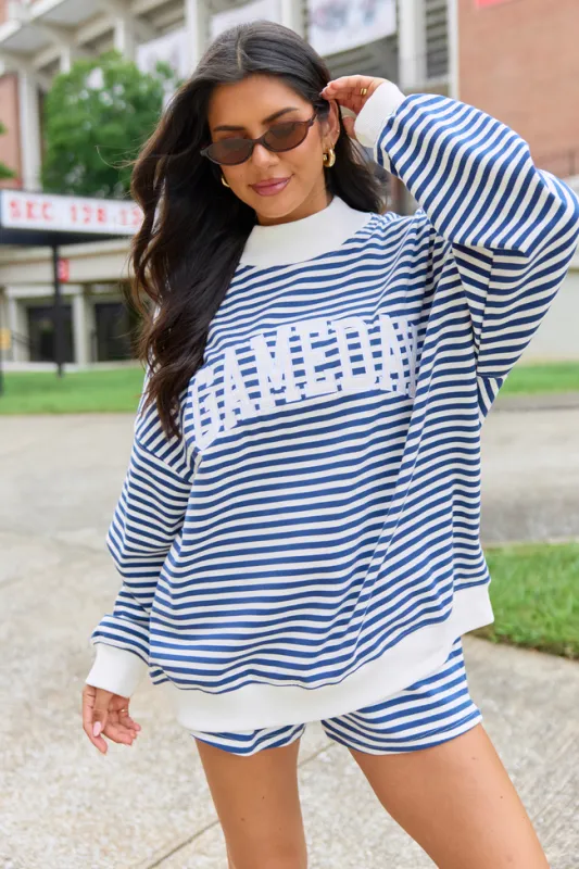 Saturday Social Gameday Blue Striped Mock Neck Pullover made by Pink Lily