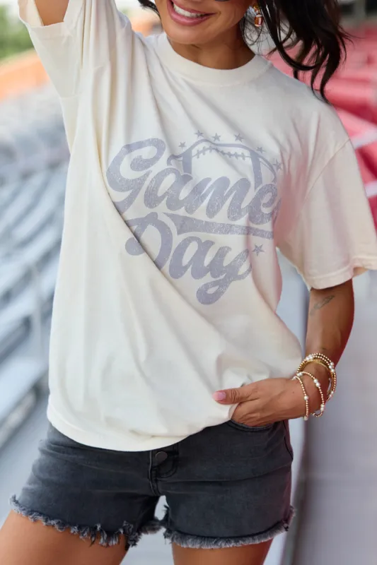 Game Day Script Ivory Graphic Tee made by Pink Lily