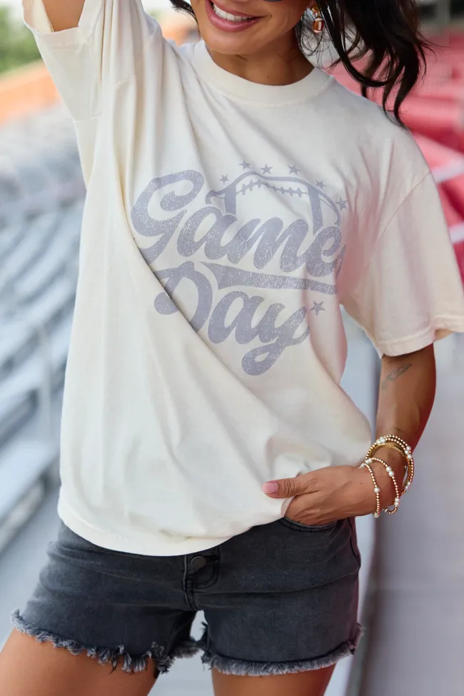 Game Day Script Ivory Graphic Tee sold by Pink Lily