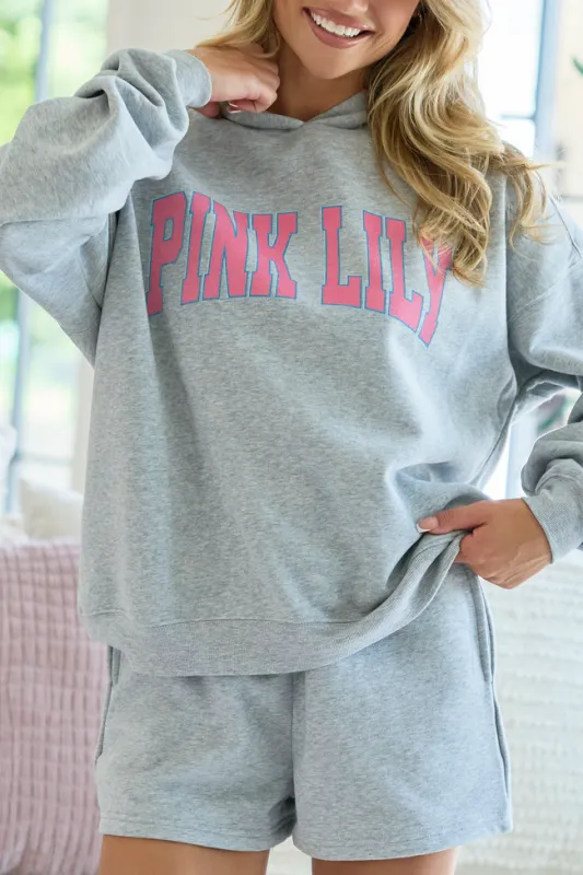 Pink Lily Block Light Grey Graphic Hoodie made by Pink Lily