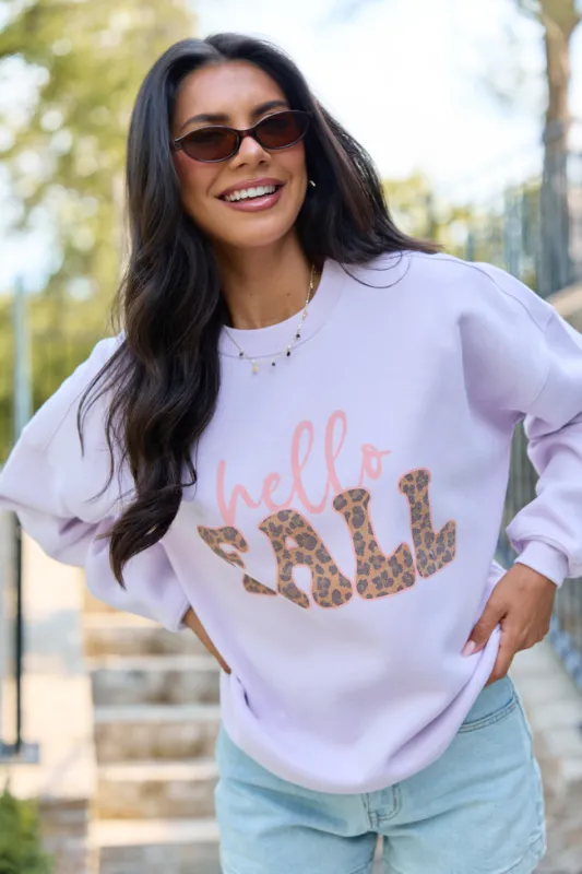 Hello Fall Purple Graphic Sweatshirt made by Pink Lily