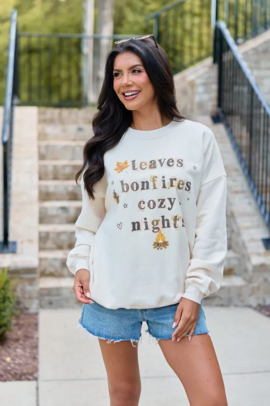 Cozy Nights Cream Graphic Sweatshirt made by Pink Lily