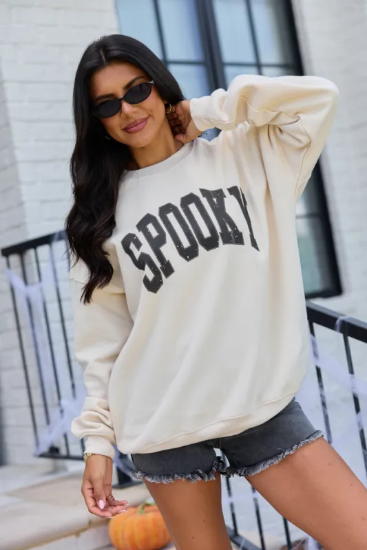 Spooky Block Cream Oversized Graphic Sweatshirt made by Pink Lily