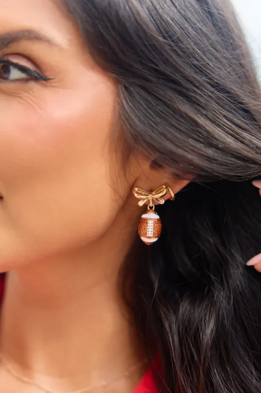 Bow & Football Drop Earrings made by Pink Lily
