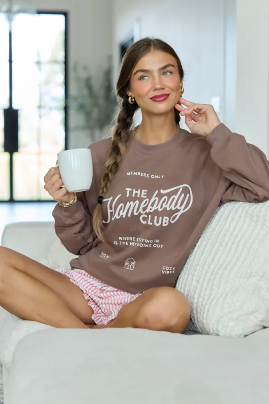 The Homebody Club Mocha Oversized Graphic Sweatshirt made by Pink Lily