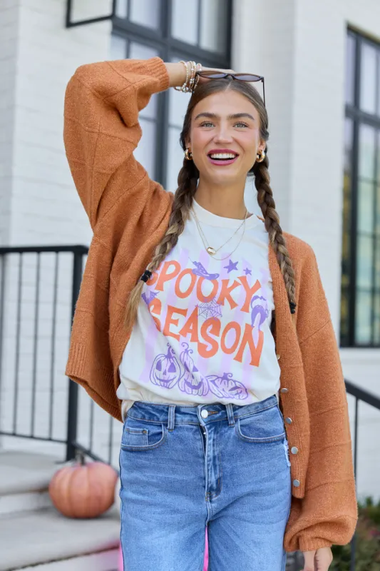 Spooky Season Stripes Ivory Comfort Colors Graphic Tee made by Pink Lily