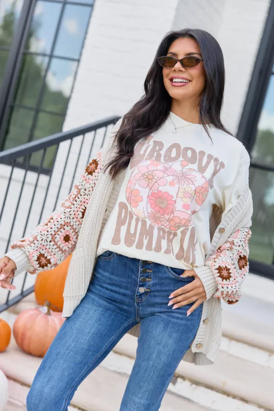 Groovy Pumpkin Ivory Comfort Colors Graphic Tee made by Pink Lily