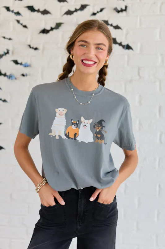 Halloween Dogs Grey Comfort Colors Graphic Tee made by Pink Lily