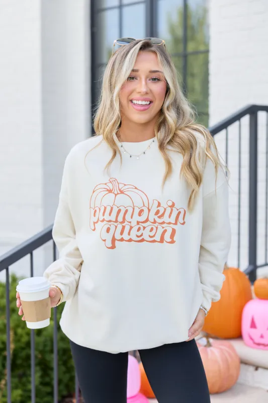 Pumpkin Queen Cream Graphic Sweatshirt made by Pink Lily